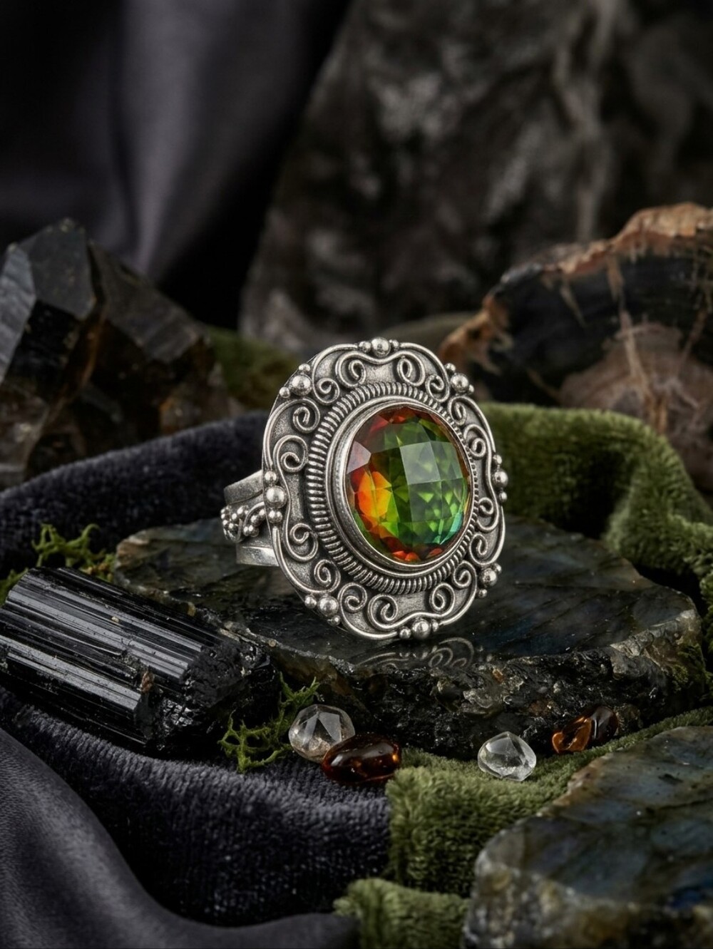 Mystic Topaz Sterling Silver Ring Whimsigoth Vintage Inspired